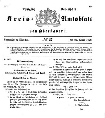 Königlich-bayerisches Kreis-Amtsblatt von Oberbayern (Münchner Intelligenzblatt) Freitag 22. März 1878