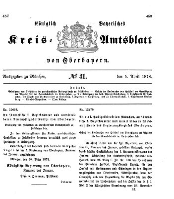 Königlich-bayerisches Kreis-Amtsblatt von Oberbayern (Münchner Intelligenzblatt) Freitag 5. April 1878