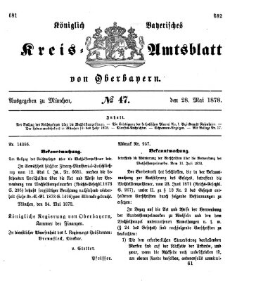 Königlich-bayerisches Kreis-Amtsblatt von Oberbayern (Münchner Intelligenzblatt) Dienstag 28. Mai 1878