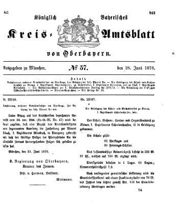 Königlich-bayerisches Kreis-Amtsblatt von Oberbayern (Münchner Intelligenzblatt) Freitag 28. Juni 1878