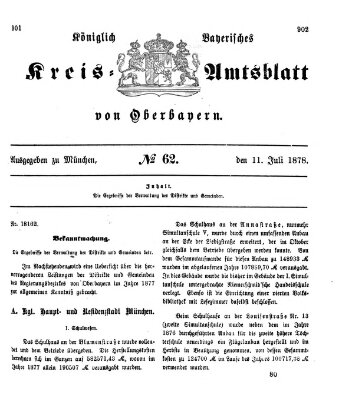 Königlich-bayerisches Kreis-Amtsblatt von Oberbayern (Münchner Intelligenzblatt) Donnerstag 11. Juli 1878