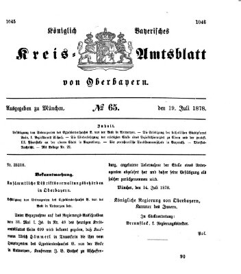 Königlich-bayerisches Kreis-Amtsblatt von Oberbayern (Münchner Intelligenzblatt) Freitag 19. Juli 1878