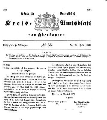 Königlich-bayerisches Kreis-Amtsblatt von Oberbayern (Münchner Intelligenzblatt) Dienstag 23. Juli 1878