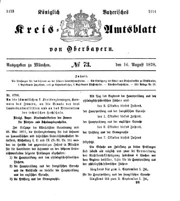 Königlich-bayerisches Kreis-Amtsblatt von Oberbayern (Münchner Intelligenzblatt) Freitag 16. August 1878