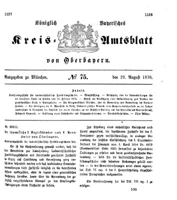 Königlich-bayerisches Kreis-Amtsblatt von Oberbayern (Münchner Intelligenzblatt) Freitag 23. August 1878