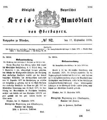 Königlich-bayerisches Kreis-Amtsblatt von Oberbayern (Münchner Intelligenzblatt) Dienstag 17. September 1878