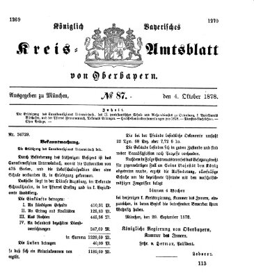 Königlich-bayerisches Kreis-Amtsblatt von Oberbayern (Münchner Intelligenzblatt) Freitag 4. Oktober 1878