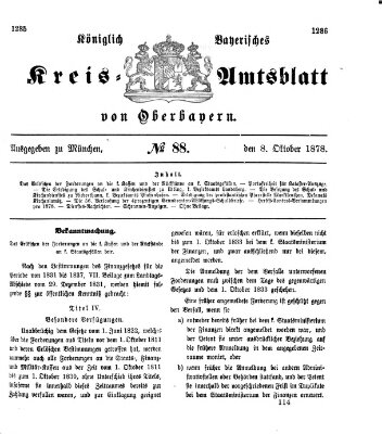 Königlich-bayerisches Kreis-Amtsblatt von Oberbayern (Münchner Intelligenzblatt) Dienstag 8. Oktober 1878