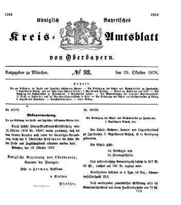 Königlich-bayerisches Kreis-Amtsblatt von Oberbayern (Münchner Intelligenzblatt) Freitag 25. Oktober 1878