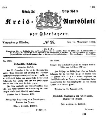 Königlich-bayerisches Kreis-Amtsblatt von Oberbayern (Münchner Intelligenzblatt) Dienstag 12. November 1878