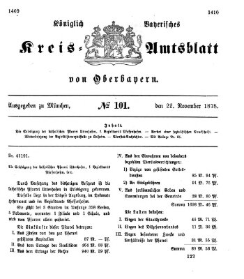 Königlich-bayerisches Kreis-Amtsblatt von Oberbayern (Münchner Intelligenzblatt) Freitag 22. November 1878