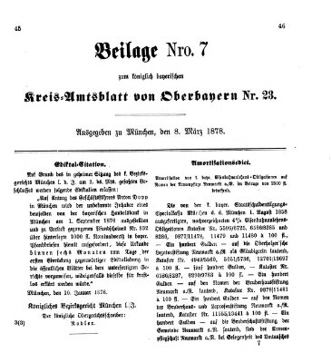 Königlich-bayerisches Kreis-Amtsblatt von Oberbayern (Münchner Intelligenzblatt) Freitag 8. März 1878