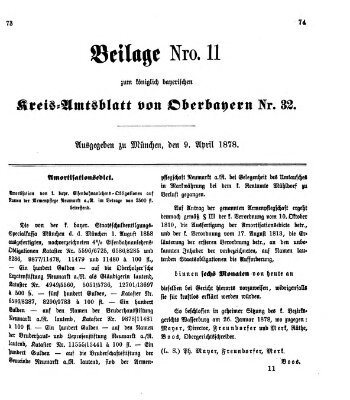 Königlich-bayerisches Kreis-Amtsblatt von Oberbayern (Münchner Intelligenzblatt) Dienstag 9. April 1878