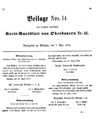 Königlich-bayerisches Kreis-Amtsblatt von Oberbayern (Münchner Intelligenzblatt) Dienstag 7. Mai 1878