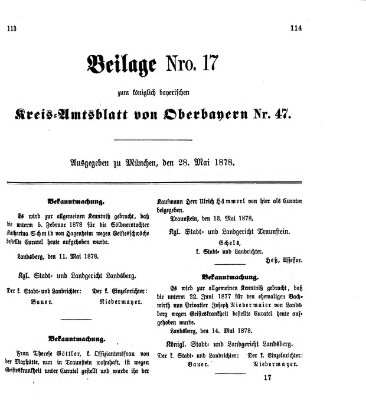 Königlich-bayerisches Kreis-Amtsblatt von Oberbayern (Münchner Intelligenzblatt) Dienstag 28. Mai 1878