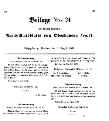 Königlich-bayerisches Kreis-Amtsblatt von Oberbayern (Münchner Intelligenzblatt) Freitag 9. August 1878