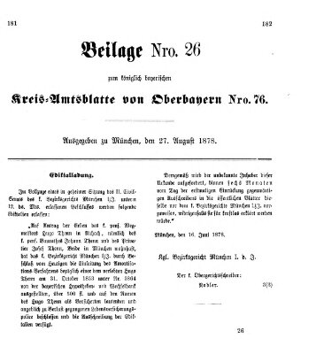 Königlich-bayerisches Kreis-Amtsblatt von Oberbayern (Münchner Intelligenzblatt) Dienstag 27. August 1878