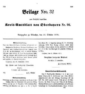 Königlich-bayerisches Kreis-Amtsblatt von Oberbayern (Münchner Intelligenzblatt) Dienstag 22. Oktober 1878