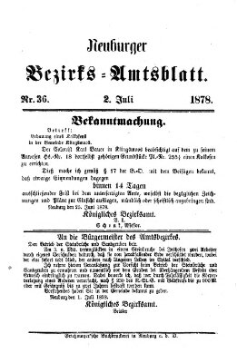 Neuburger Bezirks-Amtsblatt Dienstag 2. Juli 1878