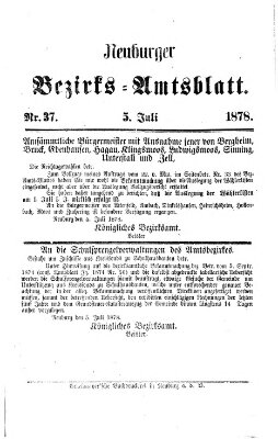 Neuburger Bezirks-Amtsblatt Freitag 5. Juli 1878