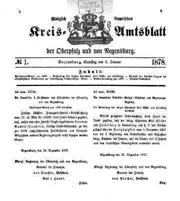 Königlich-bayerisches Kreis-Amtsblatt der Oberpfalz und von Regensburg (Königlich bayerisches Intelligenzblatt für die Oberpfalz und von Regensburg) Samstag 5. Januar 1878