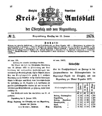 Königlich-bayerisches Kreis-Amtsblatt der Oberpfalz und von Regensburg (Königlich bayerisches Intelligenzblatt für die Oberpfalz und von Regensburg) Samstag 12. Januar 1878