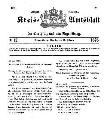 Königlich-bayerisches Kreis-Amtsblatt der Oberpfalz und von Regensburg (Königlich bayerisches Intelligenzblatt für die Oberpfalz und von Regensburg) Samstag 16. Februar 1878