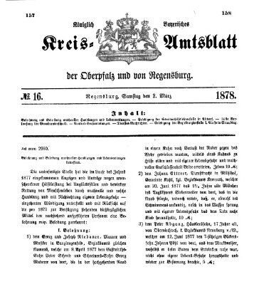 Königlich-bayerisches Kreis-Amtsblatt der Oberpfalz und von Regensburg (Königlich bayerisches Intelligenzblatt für die Oberpfalz und von Regensburg) Samstag 2. März 1878