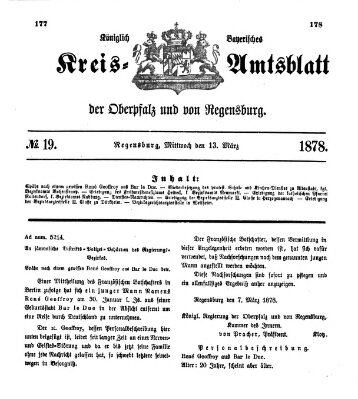 Königlich-bayerisches Kreis-Amtsblatt der Oberpfalz und von Regensburg (Königlich bayerisches Intelligenzblatt für die Oberpfalz und von Regensburg) Mittwoch 13. März 1878