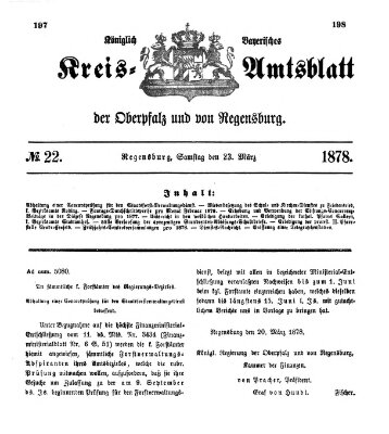 Königlich-bayerisches Kreis-Amtsblatt der Oberpfalz und von Regensburg (Königlich bayerisches Intelligenzblatt für die Oberpfalz und von Regensburg) Samstag 23. März 1878