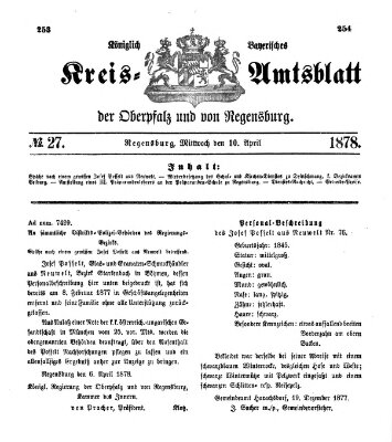 Königlich-bayerisches Kreis-Amtsblatt der Oberpfalz und von Regensburg (Königlich bayerisches Intelligenzblatt für die Oberpfalz und von Regensburg) Mittwoch 10. April 1878