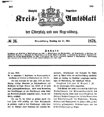 Königlich-bayerisches Kreis-Amtsblatt der Oberpfalz und von Regensburg (Königlich bayerisches Intelligenzblatt für die Oberpfalz und von Regensburg) Samstag 11. Mai 1878