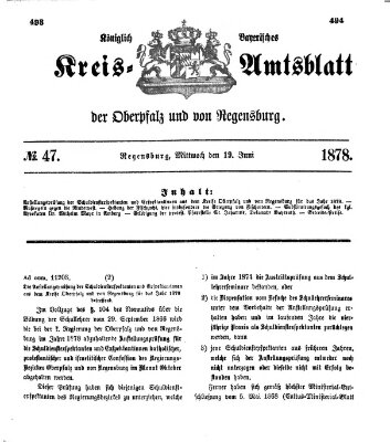 Königlich-bayerisches Kreis-Amtsblatt der Oberpfalz und von Regensburg (Königlich bayerisches Intelligenzblatt für die Oberpfalz und von Regensburg) Mittwoch 19. Juni 1878