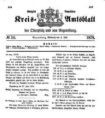 Königlich-bayerisches Kreis-Amtsblatt der Oberpfalz und von Regensburg (Königlich bayerisches Intelligenzblatt für die Oberpfalz und von Regensburg) Mittwoch 3. Juli 1878