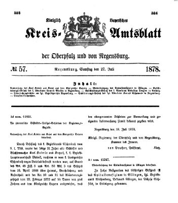 Königlich-bayerisches Kreis-Amtsblatt der Oberpfalz und von Regensburg (Königlich bayerisches Intelligenzblatt für die Oberpfalz und von Regensburg) Samstag 27. Juli 1878