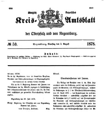 Königlich-bayerisches Kreis-Amtsblatt der Oberpfalz und von Regensburg (Königlich bayerisches Intelligenzblatt für die Oberpfalz und von Regensburg) Samstag 3. August 1878