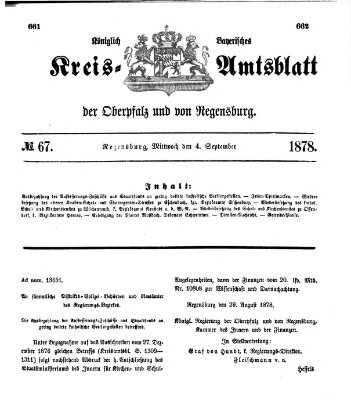 Königlich-bayerisches Kreis-Amtsblatt der Oberpfalz und von Regensburg (Königlich bayerisches Intelligenzblatt für die Oberpfalz und von Regensburg) Mittwoch 4. September 1878