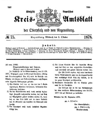 Königlich-bayerisches Kreis-Amtsblatt der Oberpfalz und von Regensburg (Königlich bayerisches Intelligenzblatt für die Oberpfalz und von Regensburg) Mittwoch 2. Oktober 1878