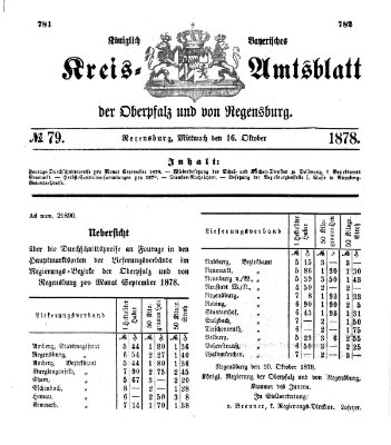 Königlich-bayerisches Kreis-Amtsblatt der Oberpfalz und von Regensburg (Königlich bayerisches Intelligenzblatt für die Oberpfalz und von Regensburg) Mittwoch 16. Oktober 1878