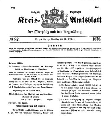 Königlich-bayerisches Kreis-Amtsblatt der Oberpfalz und von Regensburg (Königlich bayerisches Intelligenzblatt für die Oberpfalz und von Regensburg) Samstag 26. Oktober 1878