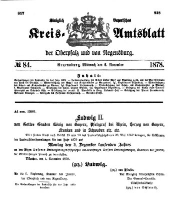 Königlich-bayerisches Kreis-Amtsblatt der Oberpfalz und von Regensburg (Königlich bayerisches Intelligenzblatt für die Oberpfalz und von Regensburg) Mittwoch 6. November 1878