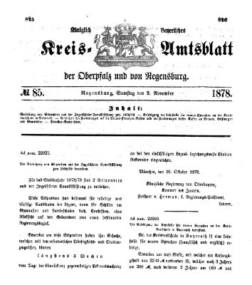 Königlich-bayerisches Kreis-Amtsblatt der Oberpfalz und von Regensburg (Königlich bayerisches Intelligenzblatt für die Oberpfalz und von Regensburg) Samstag 9. November 1878