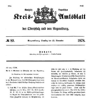 Königlich-bayerisches Kreis-Amtsblatt der Oberpfalz und von Regensburg (Königlich bayerisches Intelligenzblatt für die Oberpfalz und von Regensburg) Samstag 23. November 1878