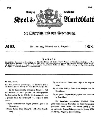 Königlich-bayerisches Kreis-Amtsblatt der Oberpfalz und von Regensburg (Königlich bayerisches Intelligenzblatt für die Oberpfalz und von Regensburg) Mittwoch 4. Dezember 1878