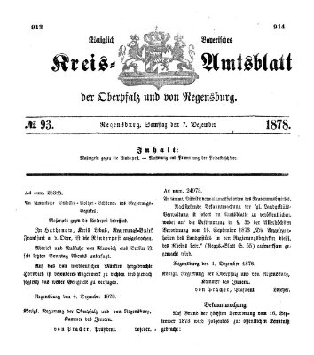 Königlich-bayerisches Kreis-Amtsblatt der Oberpfalz und von Regensburg (Königlich bayerisches Intelligenzblatt für die Oberpfalz und von Regensburg) Samstag 7. Dezember 1878