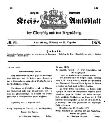 Königlich-bayerisches Kreis-Amtsblatt der Oberpfalz und von Regensburg (Königlich bayerisches Intelligenzblatt für die Oberpfalz und von Regensburg) Mittwoch 18. Dezember 1878