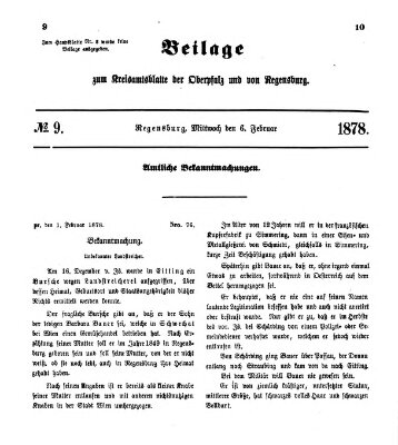 Königlich-bayerisches Kreis-Amtsblatt der Oberpfalz und von Regensburg (Königlich bayerisches Intelligenzblatt für die Oberpfalz und von Regensburg) Mittwoch 6. Februar 1878