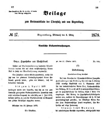 Königlich-bayerisches Kreis-Amtsblatt der Oberpfalz und von Regensburg (Königlich bayerisches Intelligenzblatt für die Oberpfalz und von Regensburg) Mittwoch 6. März 1878