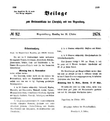 Königlich-bayerisches Kreis-Amtsblatt der Oberpfalz und von Regensburg (Königlich bayerisches Intelligenzblatt für die Oberpfalz und von Regensburg) Samstag 26. Oktober 1878