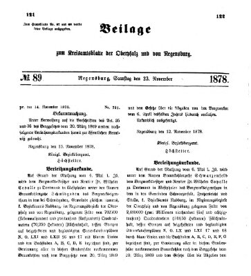 Königlich-bayerisches Kreis-Amtsblatt der Oberpfalz und von Regensburg (Königlich bayerisches Intelligenzblatt für die Oberpfalz und von Regensburg) Samstag 23. November 1878